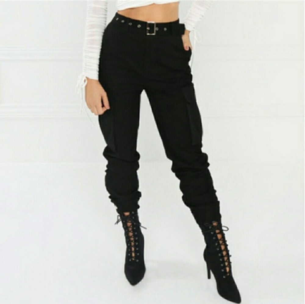 Black belted cargo pants
